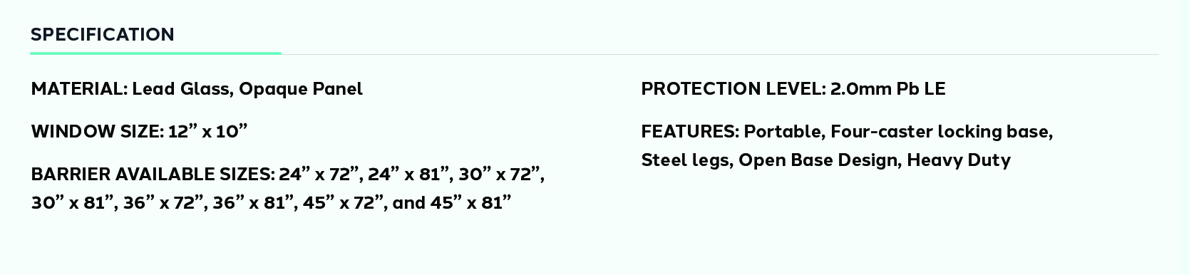 Product information for Mobile Leaded Barrier with 12" x 10" Window