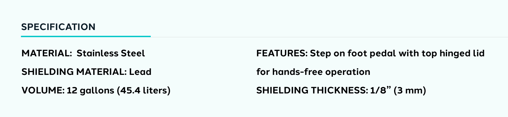 Product information for Shielded Waste Container with Pedal