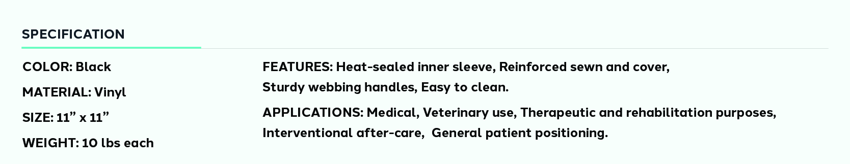 Product information for Cervical Patient Positioning Sandbag Set - 10 lb 11" x 11"