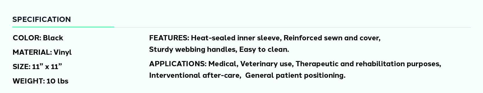 Product information for Cervical Patient Positioning Sandbag - 10 lb 11" x 11"
