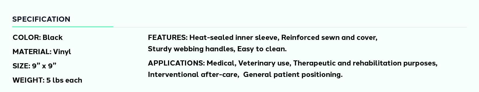 Product information for Cervical Patient Positioning Sandbag Set - 5 lb 9" x 9"