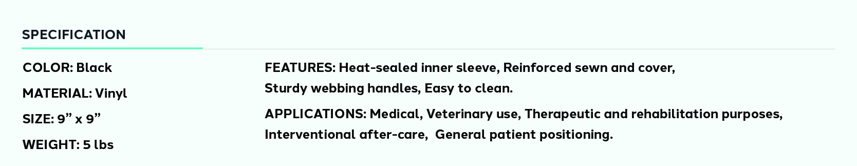 Product information for Cervical Patient Positioning Sandbag - 5 lb 9" x 9"