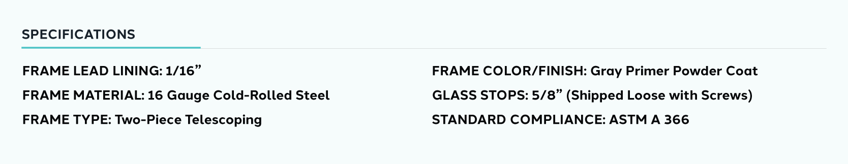 Product information for Lead Lined Window Frame