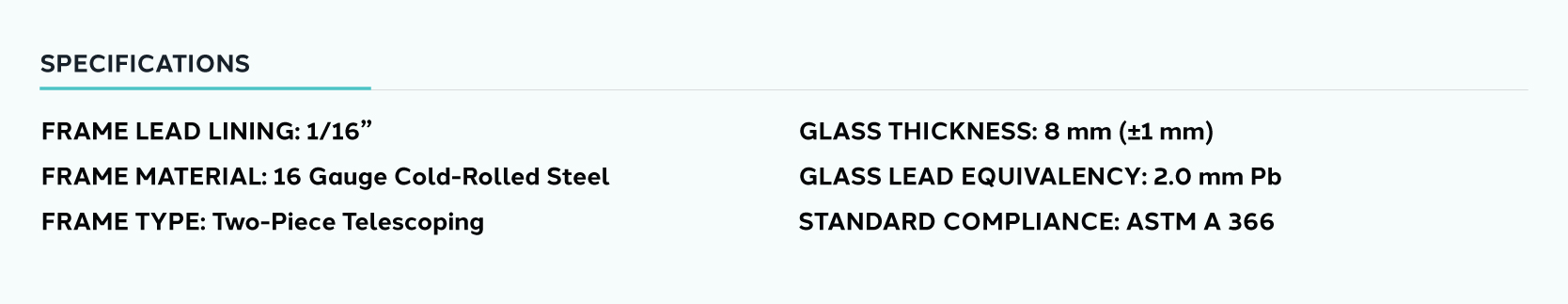Product information for X-Ray Leaded Window