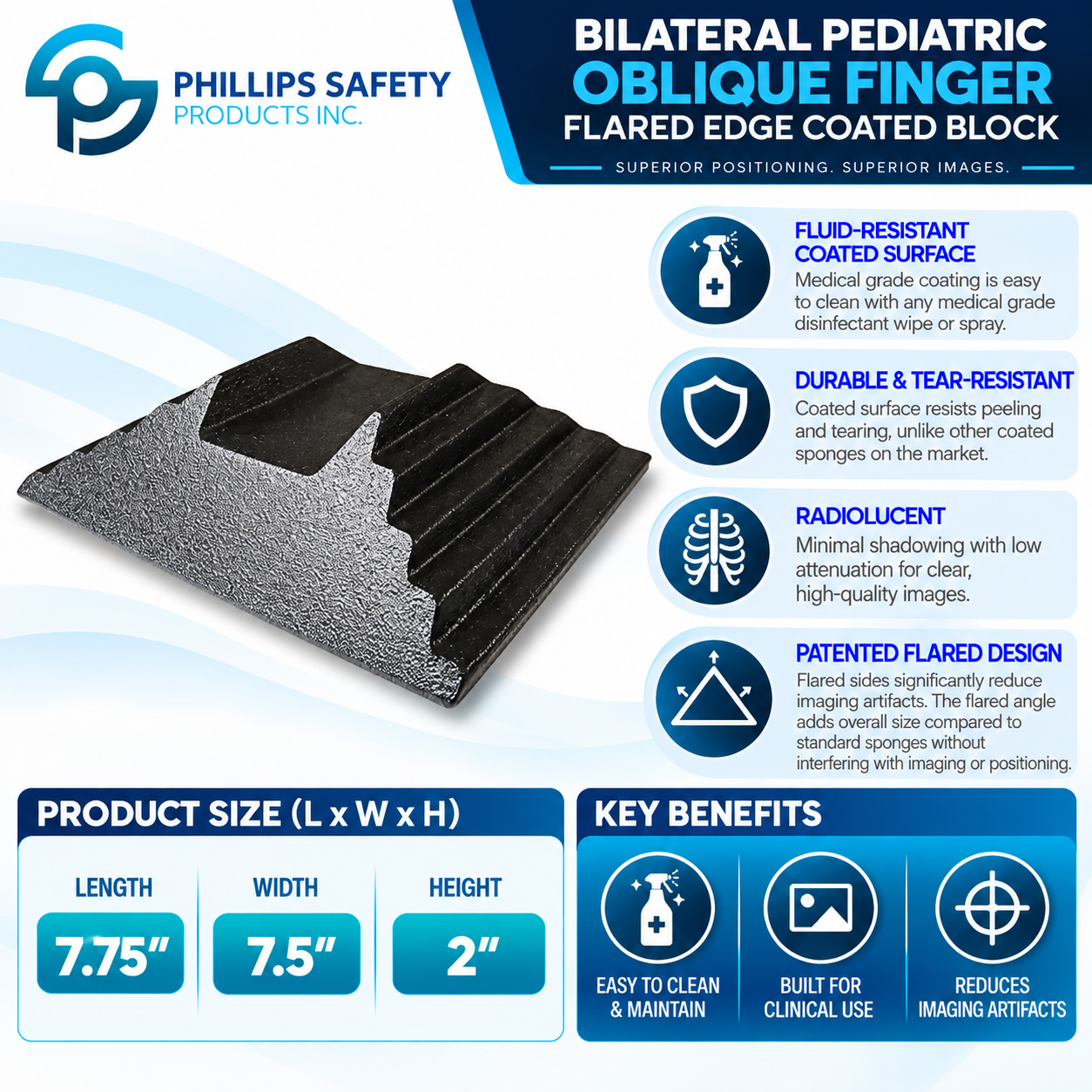 Bilateral Pediatric Oblique Finger Flared Edge Coated Block Graphic.