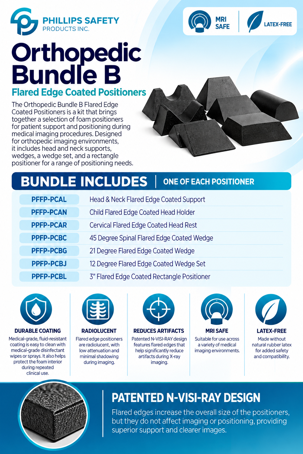 Orthopedic Bundle B Flared Edge Coated Positioners Graphic.