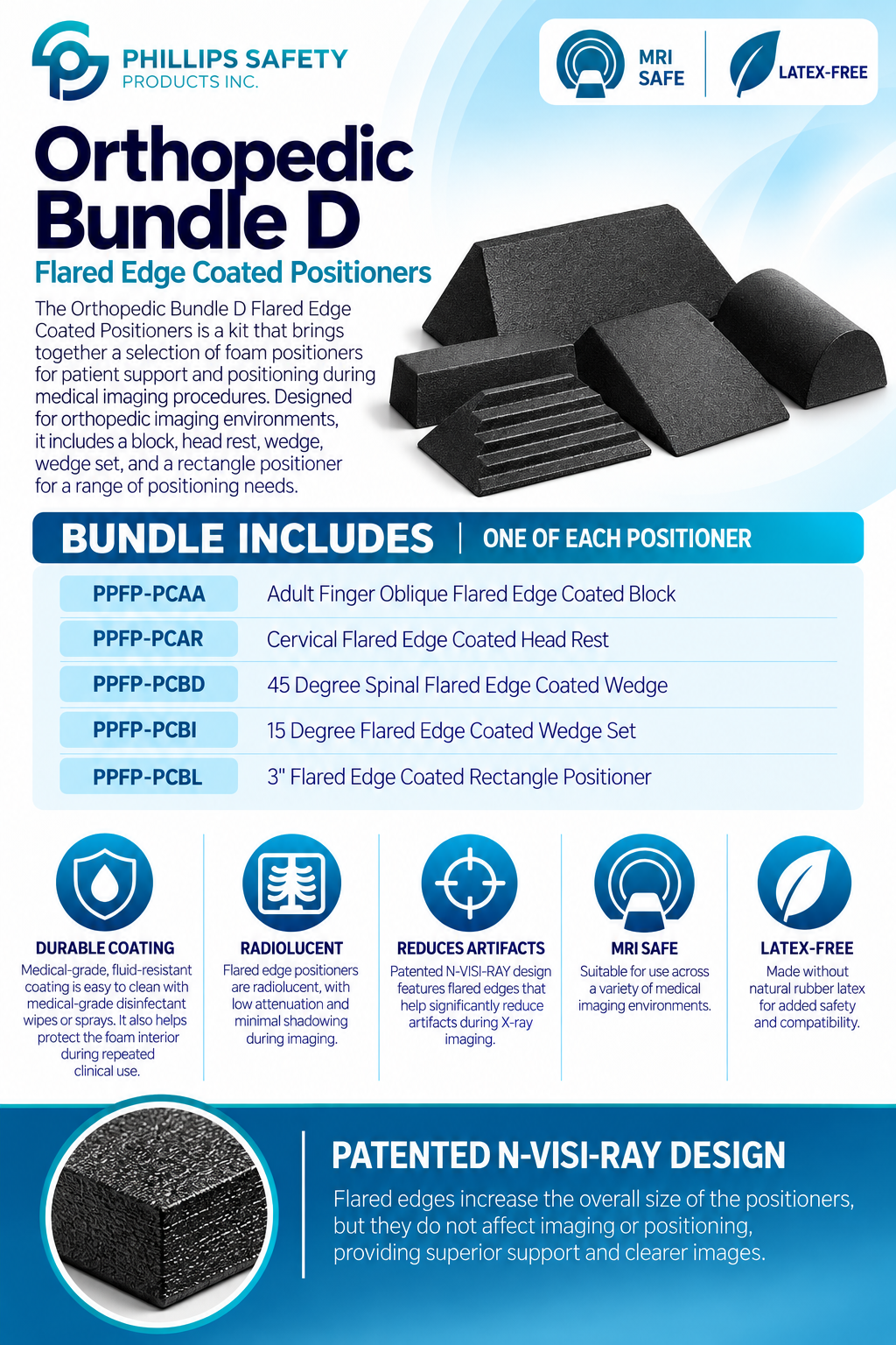 Orthopedic Bundle D Flared Edge Coated Positioners Graphic.