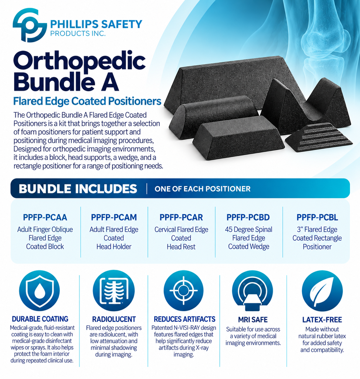 Orthopedic Bundle A Flared Edge Coated Positioners Graphic.