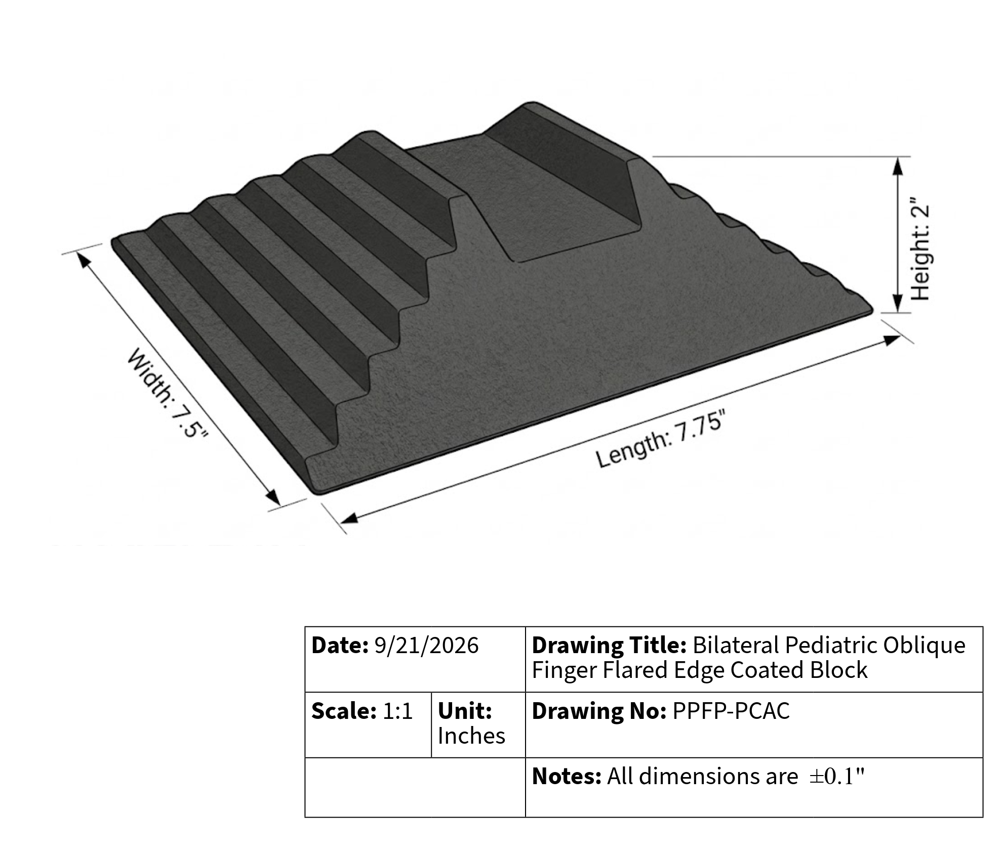 Bilateral Pediatric Oblique Finger Flared Edge Coated Block Technical-Drawing.