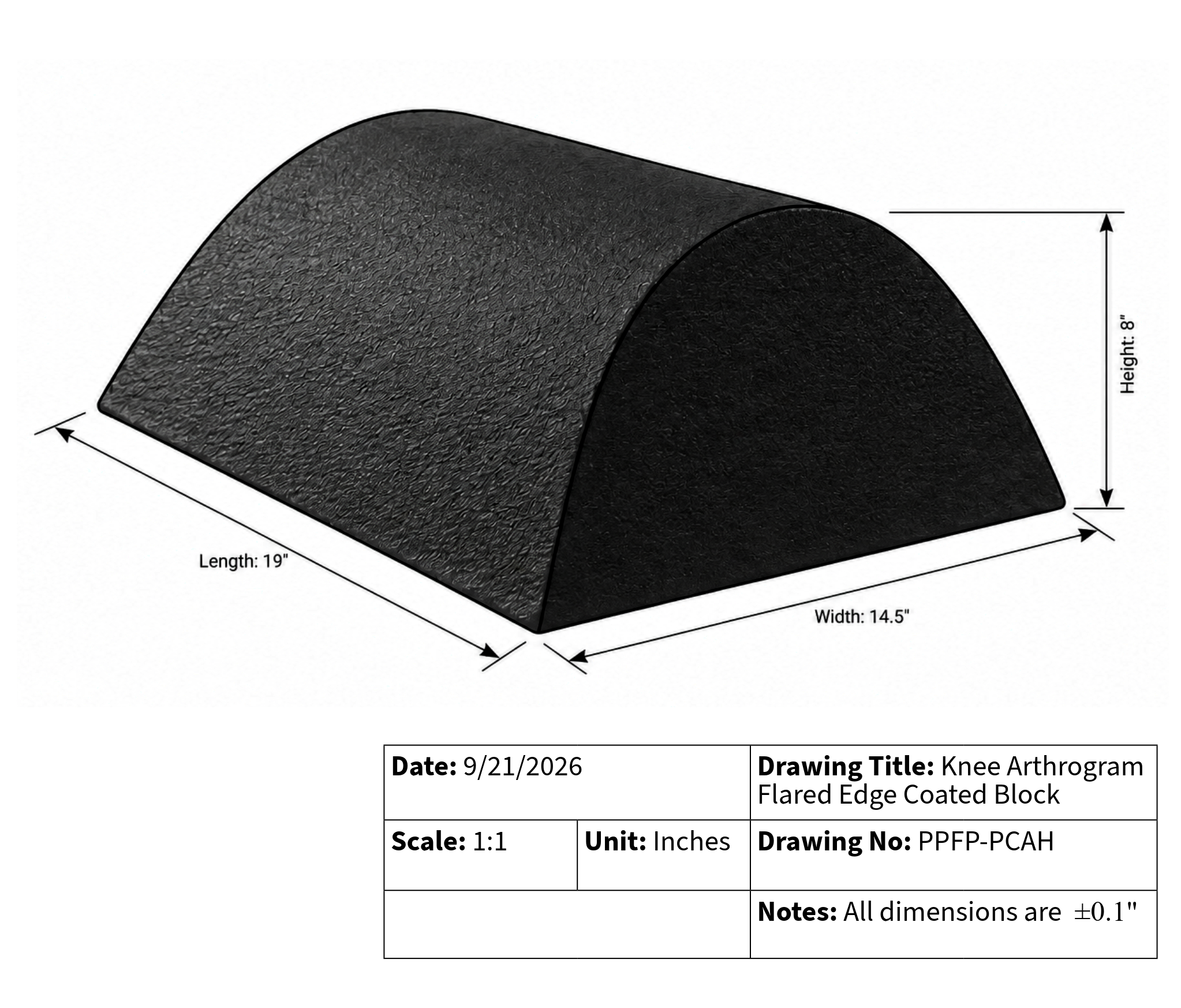 Knee Arthrogram Flared Edge Coated Block Technical-Drawing.