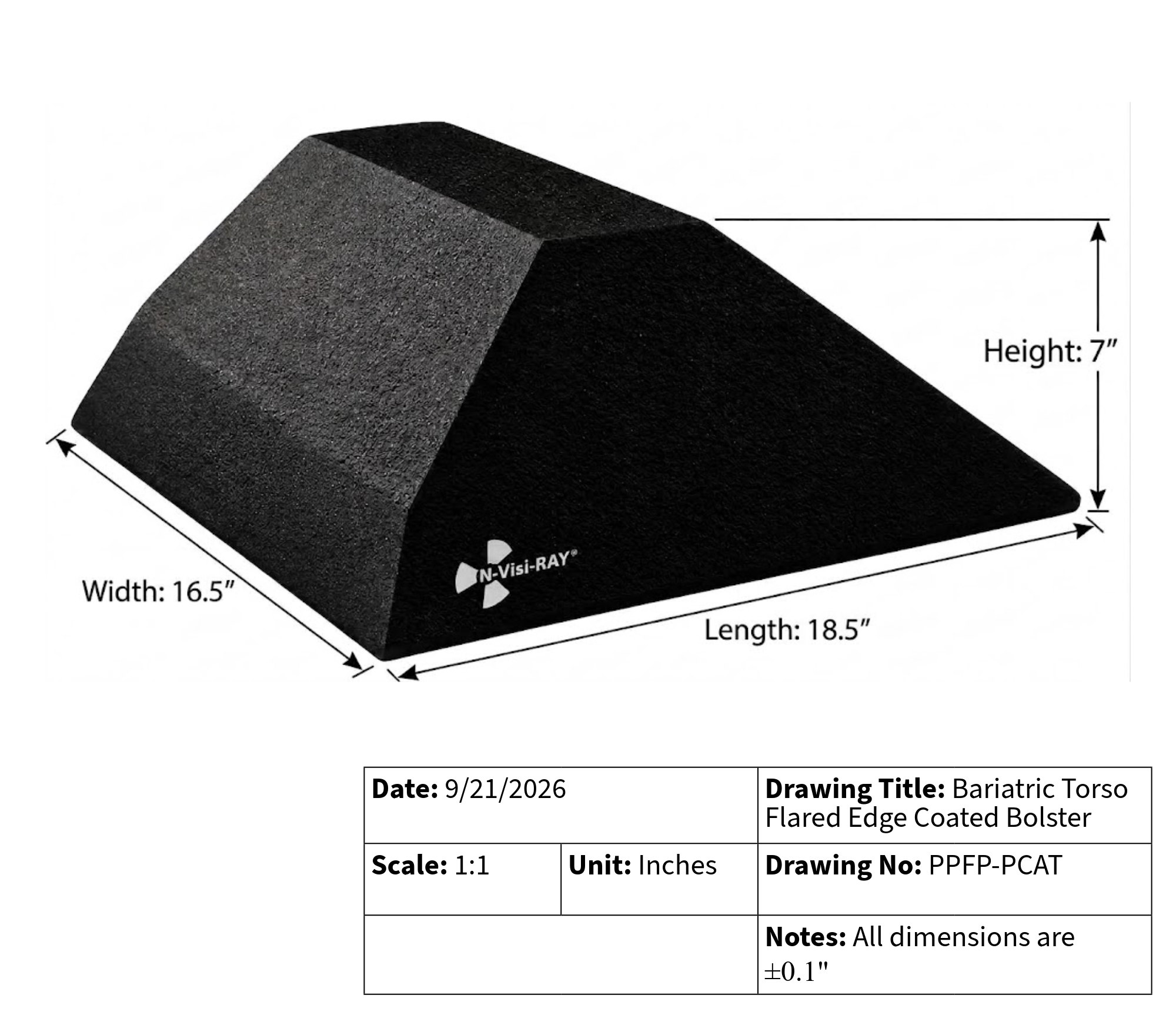 Bariatric Torso Flared Edge Coated Bolster Technical-Drawing.