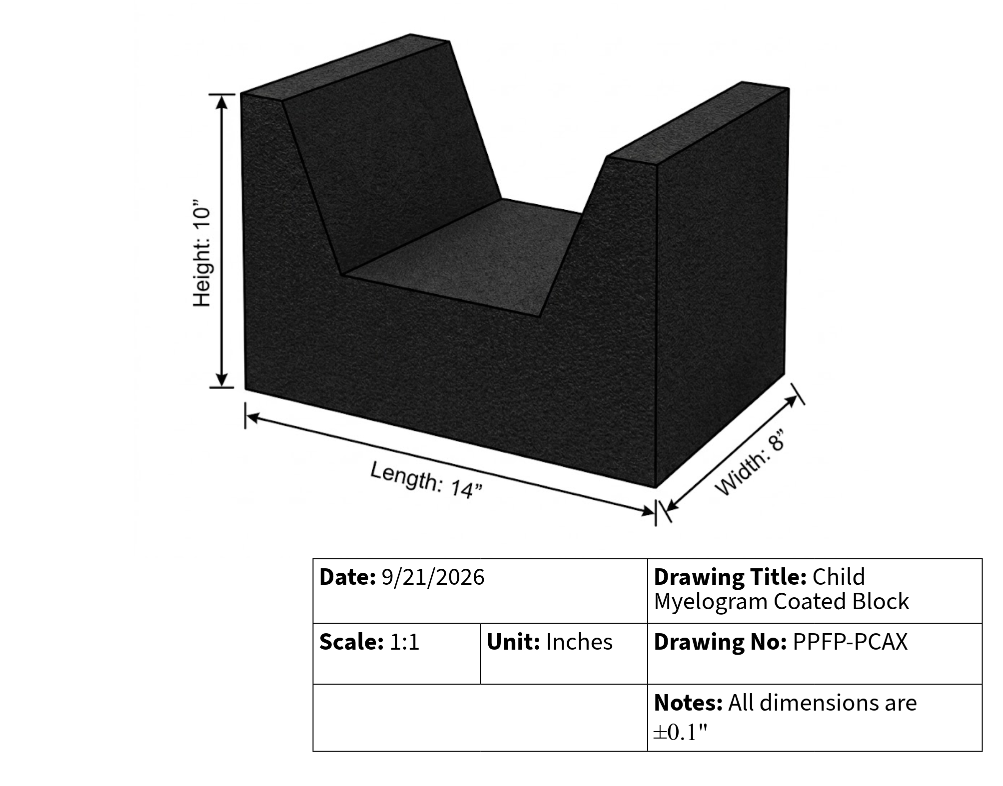 Child Myelogram Coated Block. Technical-Drawing.