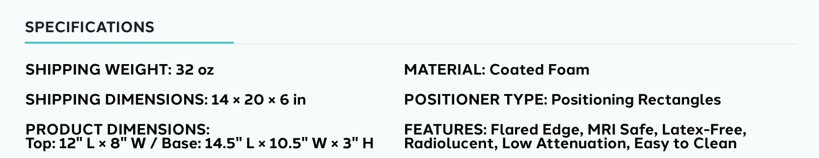 Product information for Bariatric Flared Edge Coated Rectangle Positioner