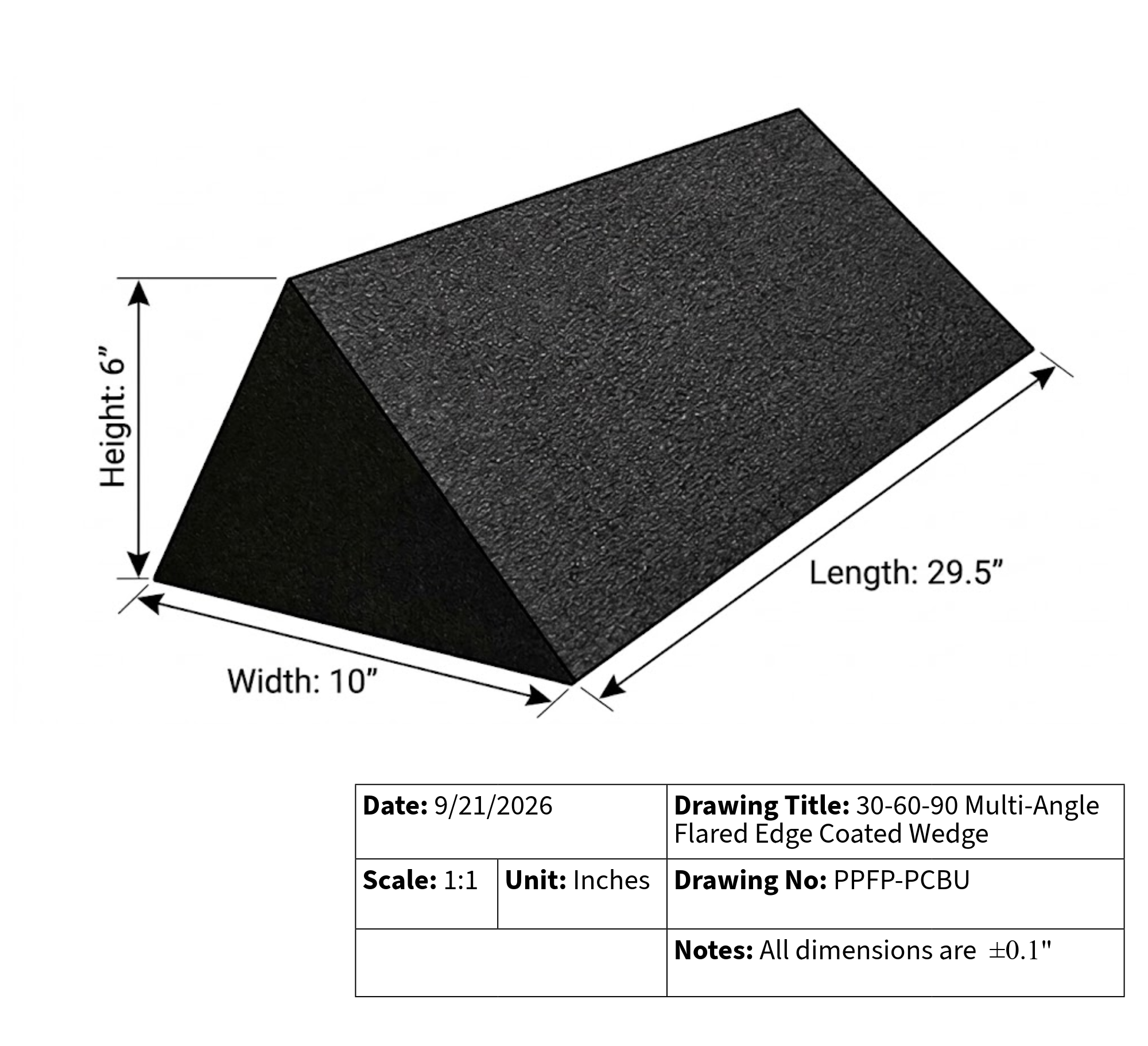 30-60-90 Multi-Angle Flared Edge Coated Wedge Technical-Drawing.